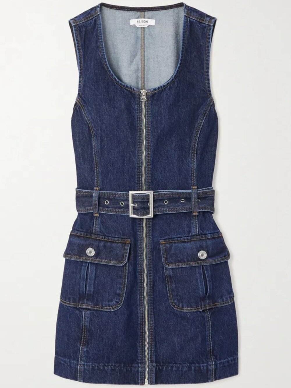 Redone 60s Belted Denim Mini Dress - S